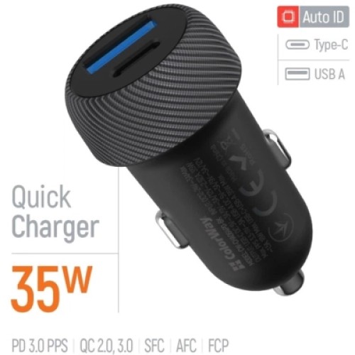 Зарядное устройство ColorWay USB-C PD35W + USB QC3.0 car adapter (CW-CHA064PD-BK)