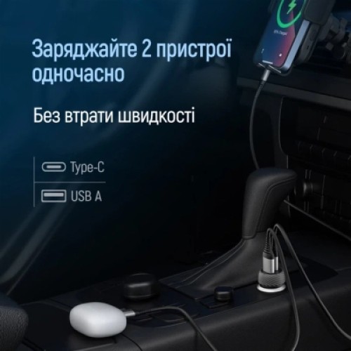 Зарядное устройство ColorWay USB-C PD35W + USB QC3.0 car adapter (CW-CHA064PD-BK)