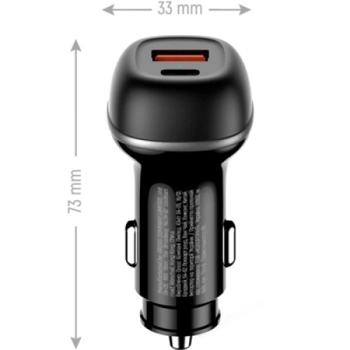 Зарядное устройство ColorWay USB-C PD45W + USB QC3.0 car adapter (CW-CHA067PD-BK)