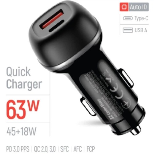 Зарядное устройство ColorWay USB-C PD45W + USB QC3.0 car adapter (CW-CHA067PD-BK)