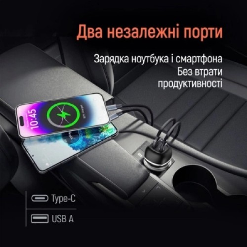 Зарядное устройство ColorWay USB-C PD45W + USB QC3.0 car adapter (CW-CHA067PD-BK)