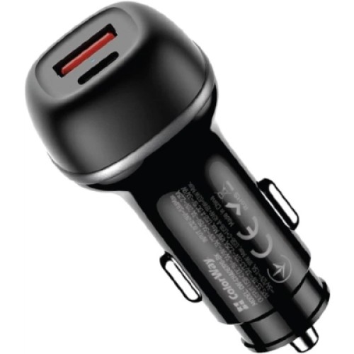 Зарядное устройство ColorWay USB-C PD45W + USB QC3.0 car adapter (CW-CHA067PD-BK)