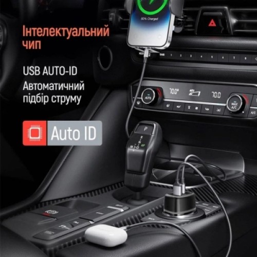 Зарядное устройство ColorWay USB-C PD65W + USB QC3.0 car adapter (CW-CHA068PD-BK)