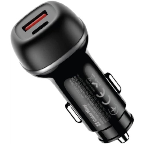 Зарядное устройство ColorWay USB-C PD65W + USB QC3.0 car adapter (CW-CHA068PD-BK)