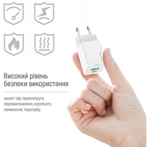 Зарядное устройство ColorWay USB-C PD20W + 1xUSB QC4.0 white (CW-CHS062PD-WT)