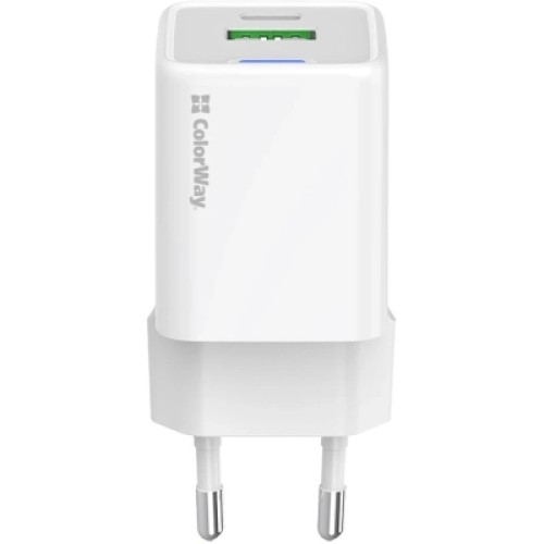 Зарядное устройство ColorWay USB-C PD20W + 1xUSB QC4.0 white (CW-CHS062PD-WT)