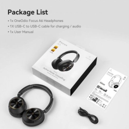 Наушники OneOdio A6, Bluetooth + USB-C Hybrid ANC Black (A6 Black)