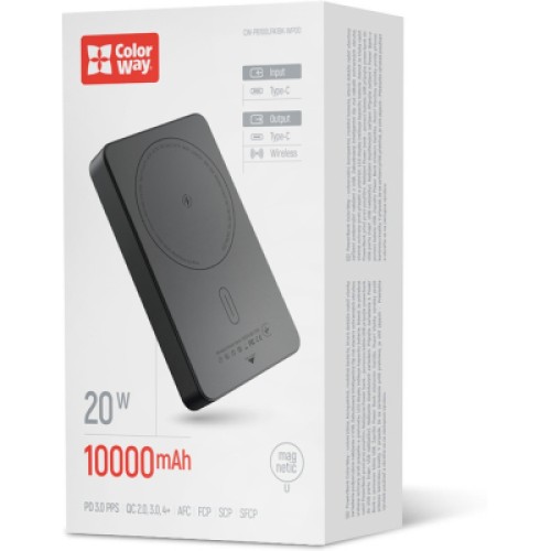Батарея универсальная ColorWay 10 000 mAh PD/22.5W, 15W MagSafe Black (CW-PB100LPA1BK-WPDD)
