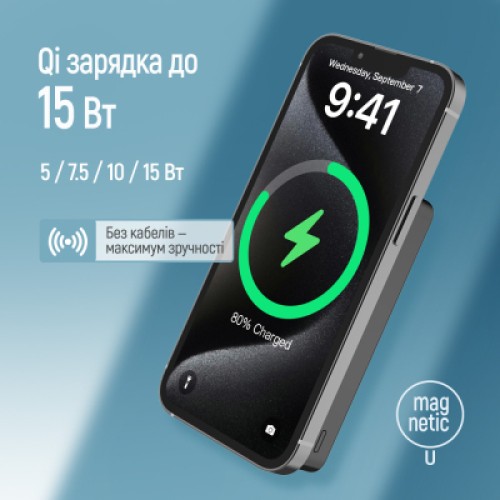 Батарея универсальная ColorWay 10 000 mAh PD/22.5W, 15W MagSafe Black (CW-PB100LPA1BK-WPDD)