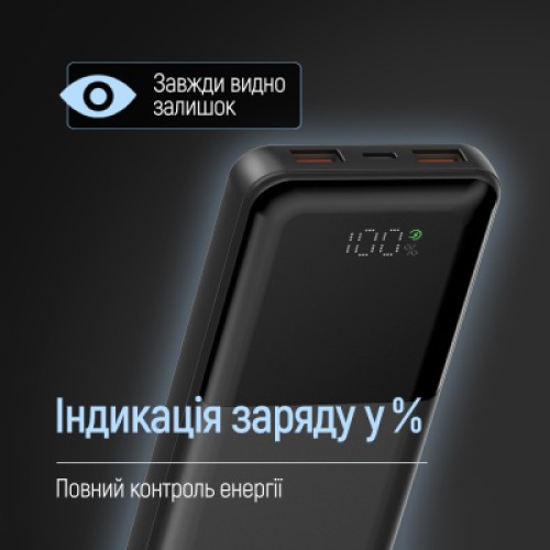 Батарея универсальная ColorWay 10 000 mAh PD/22.5W, QC/3.0, LCD, Black (CW-PB100LPB3BK-PDD)
