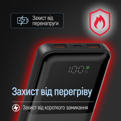 Батарея универсальная ColorWay 10 000 mAh PD/22.5W, QC/3.0, LCD, Black (CW-PB100LPB3BK-PDD)