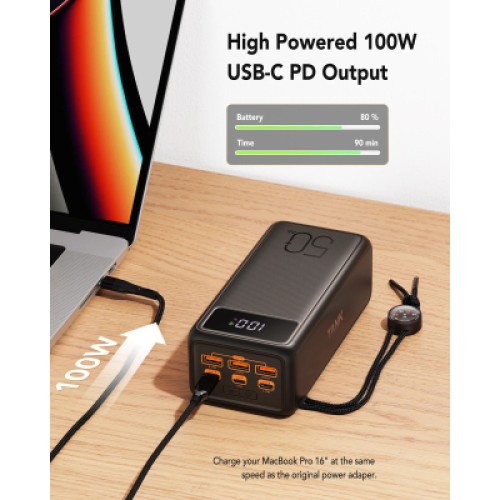 Батарея универсальная VEGER 56000mAh W5001C Tank 100W, PD, QC, Black (6970453555454)