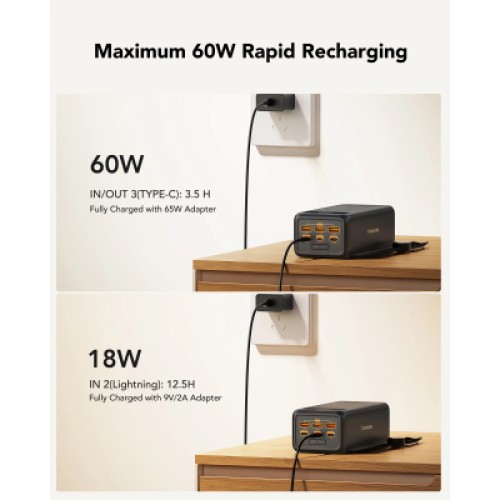 Батарея универсальная VEGER 56000mAh W5001C Tank 100W, PD, QC, Black (6970453555454)