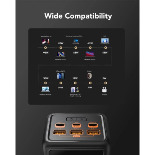 Батарея универсальная VEGER 56000mAh W5001C Tank 100W, PD, QC, Black (6970453555454)