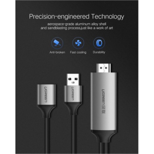 Кабель мультимедийный USB to HDMI 1.5m gray Ugreen (50291)