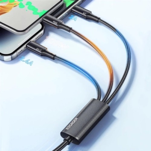 Дата кабель USB 2.0 AM to Lightning + Micro 5P + USB-C 1.2m 100W Essager (EXCMTL-JJ01-P) Дата кабель USB 2.0 AM to Lightning + Micro 5P + USB-C 1.2m 100W Essager (EXCMTL-JJ01-P)