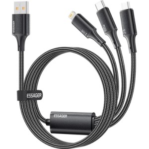 Дата кабель USB 2.0 AM to Lightning + Micro 5P + USB-C 1.2m 100W Essager (EXCMTL-JJ01-P)