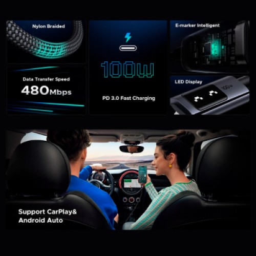 Дата кабель USB-C to USB-C 1.0m PD 100W L509 black Ugreen (35501)