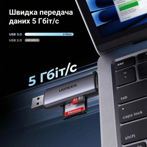 Считыватель флеш-карт Ugreen USB-C + USB to TF/SD 3.0 CM185 gray (50706) Считыватель флеш-карт Ugreen USB-C + USB to TF/SD 3.0 CM185 gray (50706)