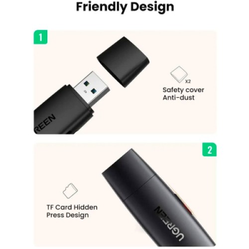 Считыватель флеш-карт Ugreen USB-C + USB to TF/SD 3.0 CM304 black (80191)