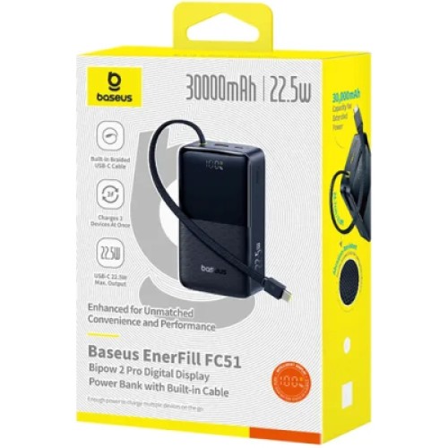 Батарея универсальная Baseus EnerFill FC51 Bipow2 Pro 30000mAh 22,5W build cab.USB-C black (E0028100)