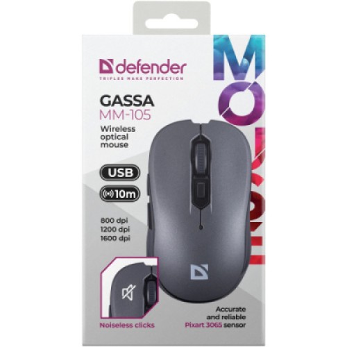 Мышка Defender Gassa MM-105 Wireless Silent Grey (52104) Мышка Defender Gassa MM-105 Wireless Silent Grey (52104)