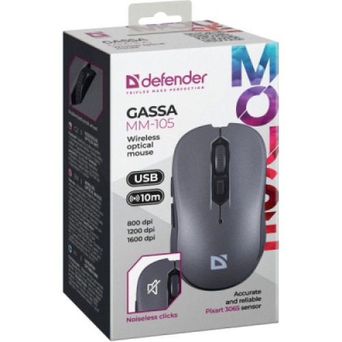 Мышка Defender Gassa MM-105 Wireless Silent Grey (52104) Мышка Defender Gassa MM-105 Wireless Silent Grey (52104)