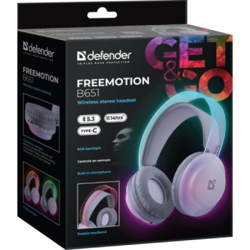 Наушники Defender FreeMotion B651 Bluetooth RGB White (63651)