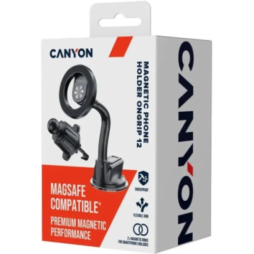 Универсальный автодержатель Canyon Magnetic car holder OnGrip 12 suction + air vent Black (CNS-CCHM12)