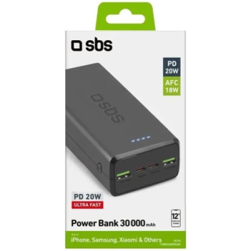 Батарея универсальная SBS 30000mAh 20W PD,QC, 2xUSB-A, 2xUSB-C Black (TTBB30000PD20K) Батарея универсальная SBS 30000mAh 20W PD,QC, 2xUSB-A, 2xUSB-C Black (TTBB30000PD20K)