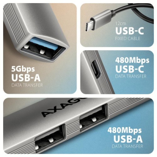 Концентратор AXAGON USB-C to 1xUSB-A 5Gbps + 2xUSB-A 480Mbps + 1xUSB-C 480Mbps 0.12m aluminum (HUE-STC) Концентратор AXAGON USB-C to 1xUSB-A 5Gbps + 2xUSB-A 480Mbps + 1xUSB-C 480Mbps 0.12m aluminum (HUE-STC)