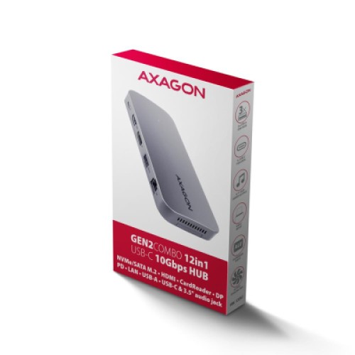 Концентратор AXAGON USB-C 12-in-1 HDMI + DisplayPort + RJ45 1000Mbps + PD100W aluminum gray (HMC-12GM2) Концентратор AXAGON USB-C 12-in-1 HDMI + DisplayPort + RJ45 1000Mbps + PD100W aluminum gray (HMC-12GM2)