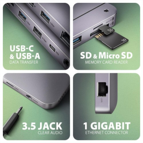 Концентратор AXAGON USB-C 12-in-1 HDMI + DisplayPort + RJ45 1000Mbps + PD100W aluminum gray (HMC-12GM2) Концентратор AXAGON USB-C 12-in-1 HDMI + DisplayPort + RJ45 1000Mbps + PD100W aluminum gray (HMC-12GM2)