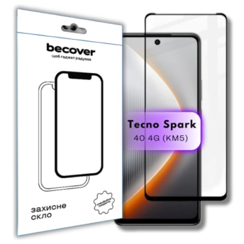 Стекло защитное BeCover Tecno Spark 40 4G (KM5) Black (714922)