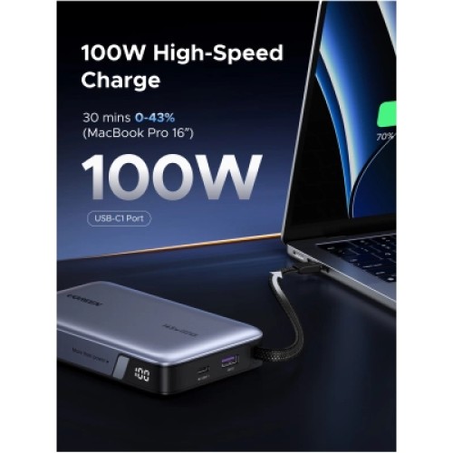 Батарея универсальная Ugreen 20000mAh 145W with Built-in Cable (PB551 55992B)