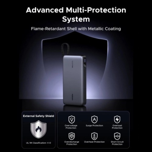 Батарея универсальная Ugreen 25000mAh 165W DualCable (PB552 55995B)