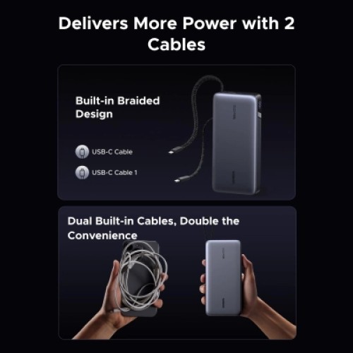 Батарея универсальная Ugreen 25000mAh 165W DualCable (PB552 55995B)