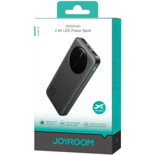 Батарея универсальная JOYROOM 10000mAh 12W 2*USB-A, USB-C In/Out, Black (JR-PBF12 / 6956116713256)