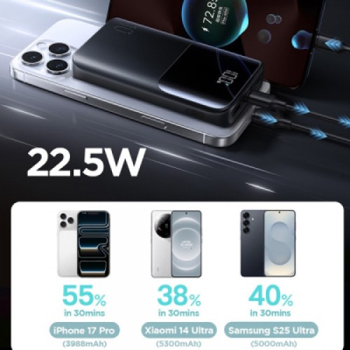 Батарея универсальная JOYROOM 10000mAh 22,5W PD, QC/3.0, 2*USB-A, USB-C In/Out, MicroUSB in, Black (JR-QP191)