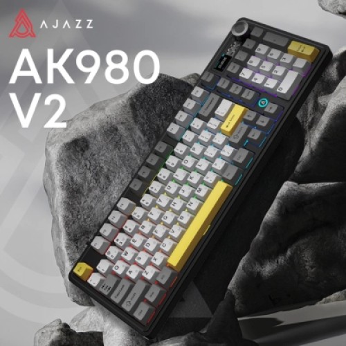 Клавиатура Ajazz AK980 V2 Maillard Switch Wireless/Bluetooth/USB UA Black/Grey/Yellow (AK980-V2-M-BGY)