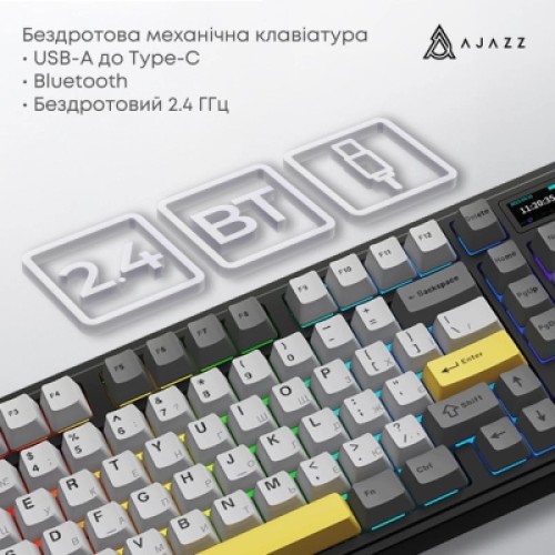 Клавиатура Ajazz AK980 V2 Maillard Switch Wireless/Bluetooth/USB UA Black/Grey/Yellow (AK980-V2-M-BGY)