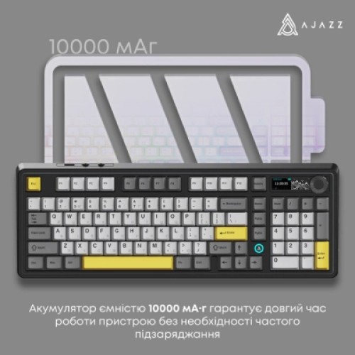 Клавиатура Ajazz AK980 V2 Maillard Switch Wireless/Bluetooth/USB UA Black/Grey/Yellow (AK980-V2-M-BGY)