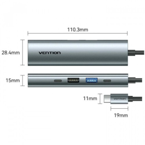 Концентратор VENTION USB-C 5-in-1 HDMI + USB 3.0 + USB 2.0 + USB-C 2.0 + PD 100W (TGLHB) Концентратор VENTION USB-C 5-in-1 HDMI + USB 3.0 + USB 2.0 + USB-C 2.0 + PD 100W (TGLHB)