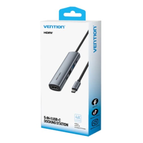 Концентратор VENTION USB-C 5-in-1 HDMI + USB 3.0 + USB 2.0 + USB-C 2.0 + PD 100W (TGLHB) Концентратор VENTION USB-C 5-in-1 HDMI + USB 3.0 + USB 2.0 + USB-C 2.0 + PD 100W (TGLHB)