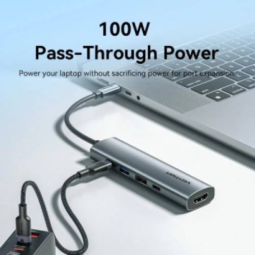 Концентратор VENTION USB-C 5-in-1 HDMI + USB 3.0 + USB 2.0 + USB-C 2.0 + PD 100W (TGLHB) Концентратор VENTION USB-C 5-in-1 HDMI + USB 3.0 + USB 2.0 + USB-C 2.0 + PD 100W (TGLHB)