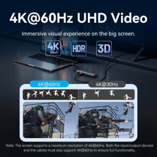 Концентратор VENTION USB-C 9-in-1 HDMI 60Hz + 2xUSB 3.0 + RJ45 + SD/TF + 3.5mm + PD 100W (TGVHB)