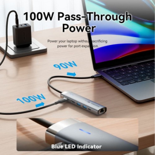 Концентратор VENTION USB-C 6-in-1 HDMI + 2xUSB 3.0 + RJ45 + PD 100W (TGNHB)