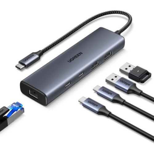 Концентратор Ugreen USB-C to 1xUSB-A 3.2 + 1xUSB-A 2.0 + 2xUSB-C 3.2 + RJ45 + PD CM512 gray (45320) Концентратор Ugreen USB-C to 1xUSB-A 3.2 + 1xUSB-A 2.0 + 2xUSB-C 3.2 + RJ45 + PD CM512 gray (45320)