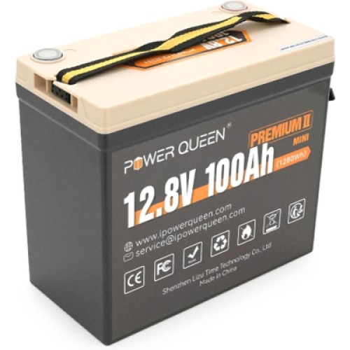 Батарея LiFePo4 Power Queen 12.8V 100Ah Mini (P12V100-PREM-16-A60-DE) Батарея LiFePo4 Power Queen 12.8V 100Ah Mini (P12V100-PREM-16-A60-DE)