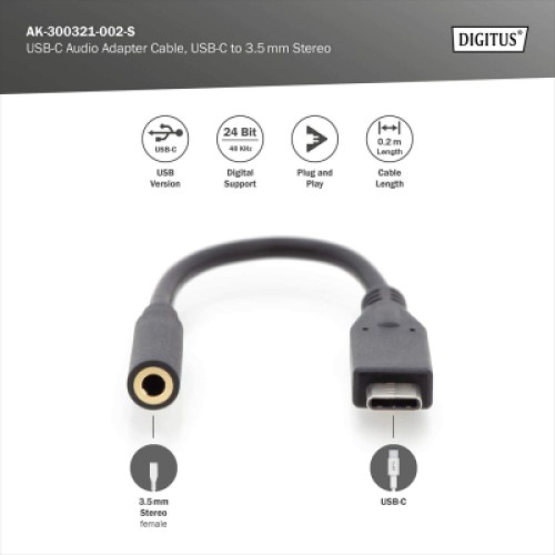 Переходник USB-C M to 3.5mm F 0.2m Digitus (AK-300321-002-S) Переходник USB-C M to 3.5mm F 0.2m Digitus (AK-300321-002-S)